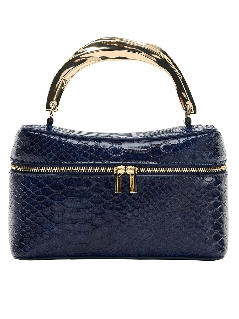 Zara Navy Blue Top Handle Vanity Case with Gold Handle